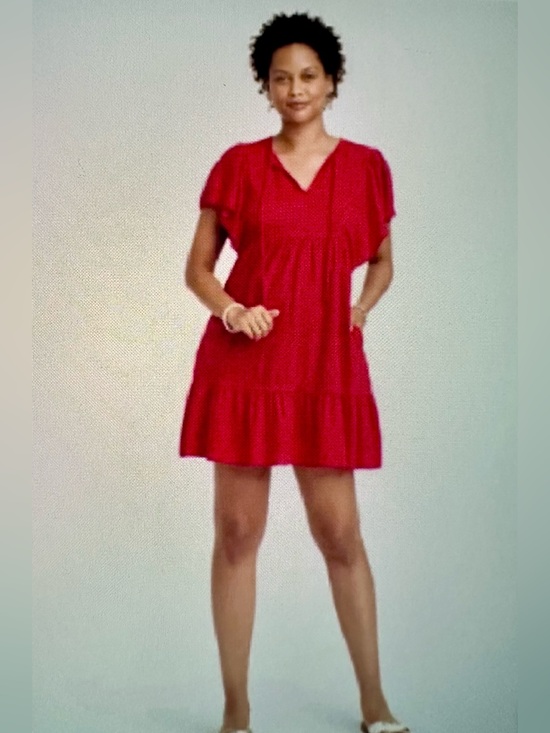 Knox Rose Dresses & Skirts - Knox Rose Red V‑Neck Short Flutter Sleeve Tiered Dress